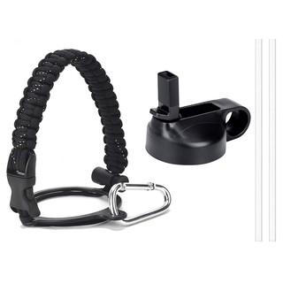 มือจับ paracord ที่ดีที่สุดสำหรับขวดปากกว้าง hydro_flask พร้อมแหวนนิรภัยและ carabiner แถมฝาฟางปากกว้างหุ้มฉนวนหนึ่งอันและหลอดยาวสองอันรวมอยู่ด้วยชุดสุดคุ้ม