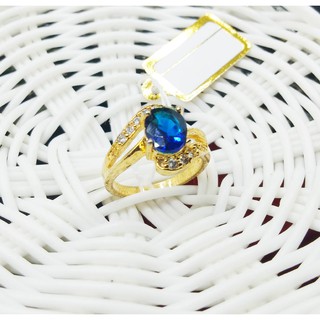 แหวนสีทองหัวสีน้ำเงิน ล้อมเพชร สวยมากๆ ขนาดไซส์ 5.5 US นิ้ว N0944