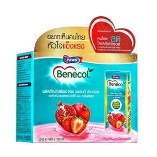 BENECOL UHT เบเนคอล นมยูเอชที รสทับทิมผสมสตรอเบอร์รี่ ขนาด 180ml ยกแพ็ค 6กล่อง