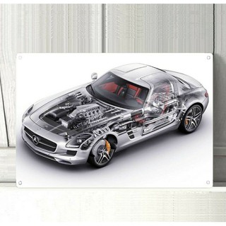 .wall art โปสเตอร์โลหะดีบุกสําหรับตกแต่งผนังบ้าน mercedes benz sls amg 20x30 ซม.