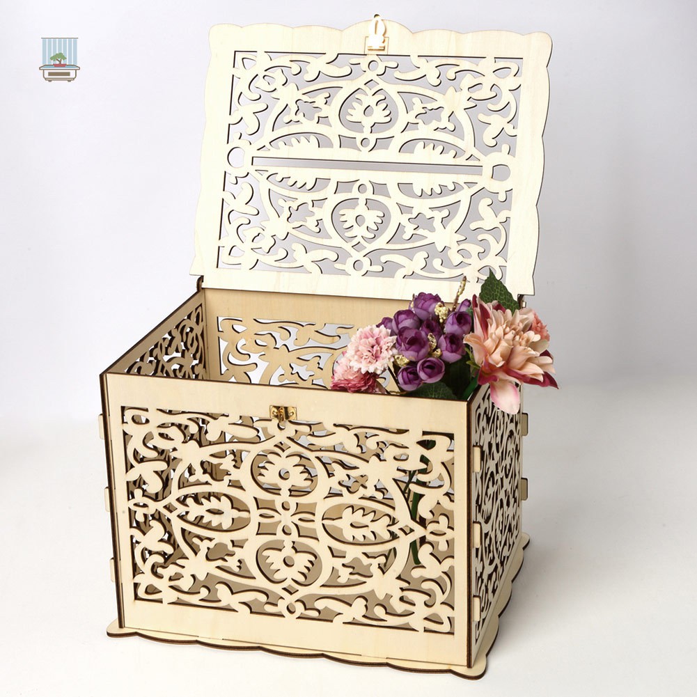 NU DIY Wooden Wedding Card Box with Lock and Slot for Rustic Wedding ...