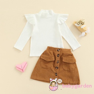 Babygarden- ชุดเสื้อแขนยาว คอเต่า และกระโปรง เอวสูง แต่งกระดุม พร้อมกระเป๋า สีพื้น สําหรับเด็กผู้หญิง