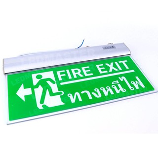 จำหน่าย ราคาส่ง 750 บาท ป้ายทางหนีไฟ Fire Exit ข้อความภาษาอังกฤษ ป้ายอะคีริคพื้นสีเขียวชนิด 2 ด้าน 220V ติดตั้งเเบบเเขวน