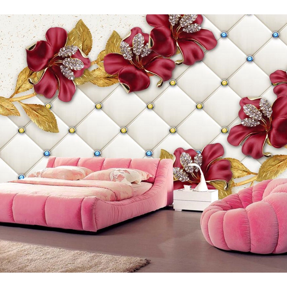 Papel de pared modern red flower soft pack 3d wallpaper,living room  background bedroom bathroom wall papers home decor h | Shopee Thailand