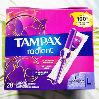 (Tampax®) Radiant Light Plastic Tampons 28 Count ผ้าอนามัยแบบสอด 28 ชิ้น เหมาะกับวันมาน้อย