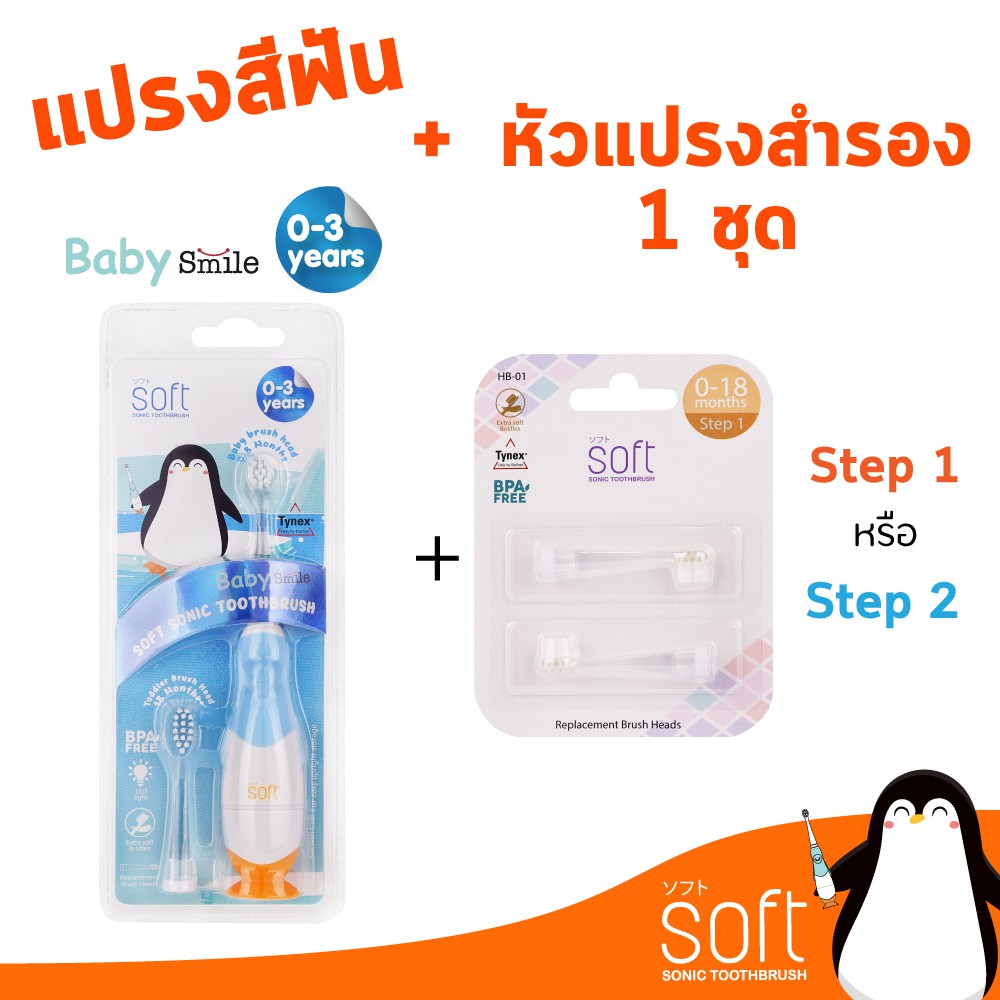 แปรงสีฟันไฟฟ้า SOFT Baby Smile 0-3ขวบ พร้อมหัวแปรงสำรอง 1ชุด(เลือกได้)