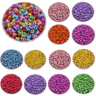 50Pcs 7MM Star Moon Print Acrylic Beads Mixed Flat Round Bead DIY Jewellery Making Accessories