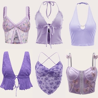 (พร้อมส่ง) เสื้อสายเดี่ยว เสื้อครอป เสื้อคล้องคอแฟชั่น  R051…