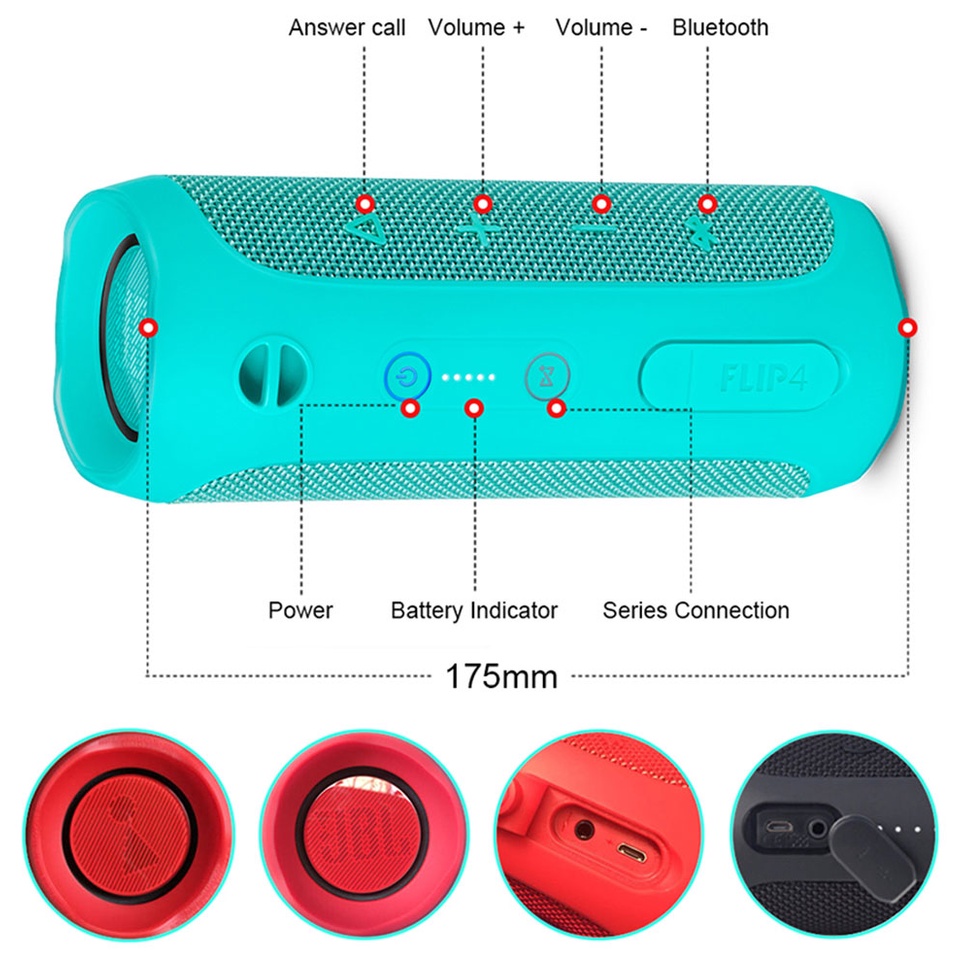 JBL Flip 4 ลำโพงบลูทูธทรงพลัง ลำโพงไร้สายกันน้ำพร้อมเสียงเบสและเสียง