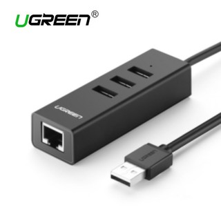 Ugreen อะแดปเตอร์การ์ดเครือข่ายอีเธอร์เน็ต USB พร้อมพอร์ตฮับ USB 2.0 3 พอร์ต