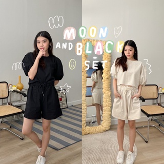 Chuuchop_พร้อมส่ง(C7796)✨🎰🧳Moon and black set เซ็ตเสื้อ+กางเกงเอวสม็อค (ได้ทั้ง2ชิ้น)