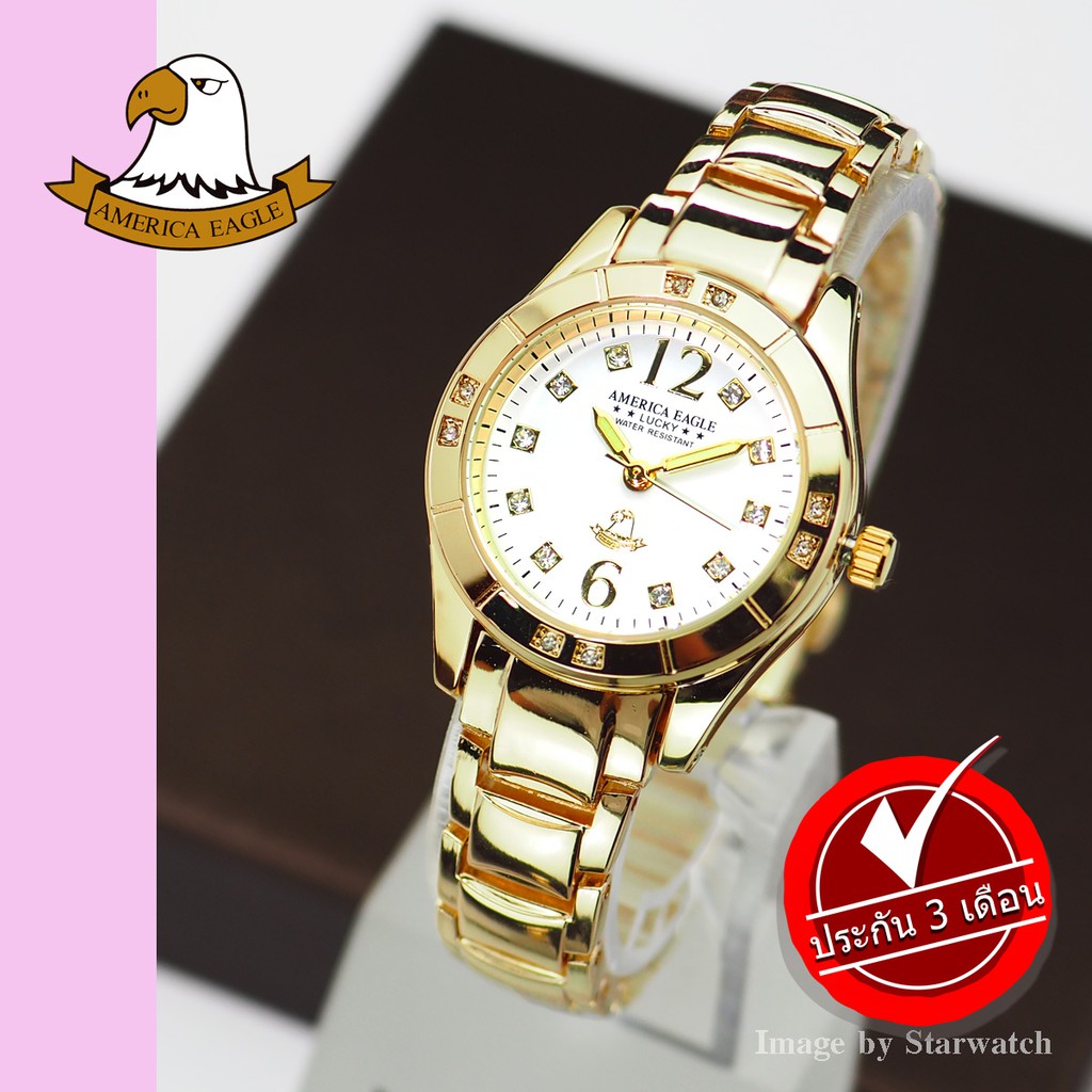 AMERICA EAGLE นาฬิกาข้อมือผู้หญิง สายสแตนเลส รุ่น AE013L - Gold/White