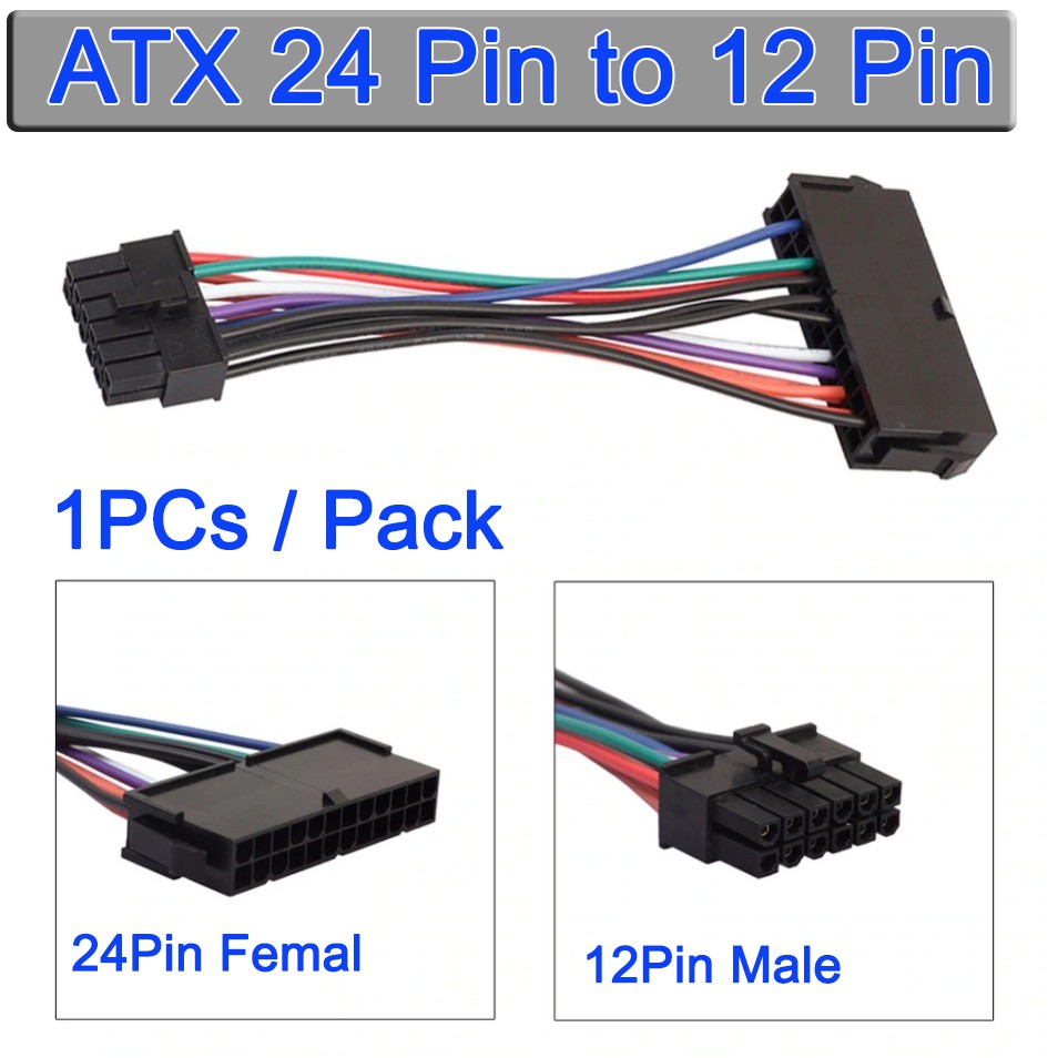 สายแปลงไฟ ATX 24Pin to 12Pin Power Cable ยาว 15cm ATX 24-Pin Female to 12-Pin Male PSU Converter Ada