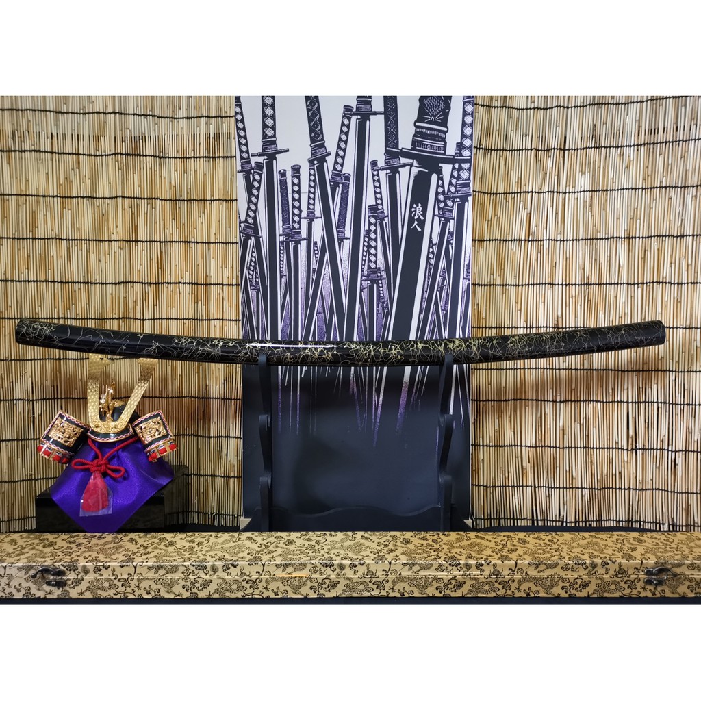 Samurai ดาบซามูไร Shirasaya-ชิราซายะ- ลายเส้นพู่กันสีทอง High carbon 1060