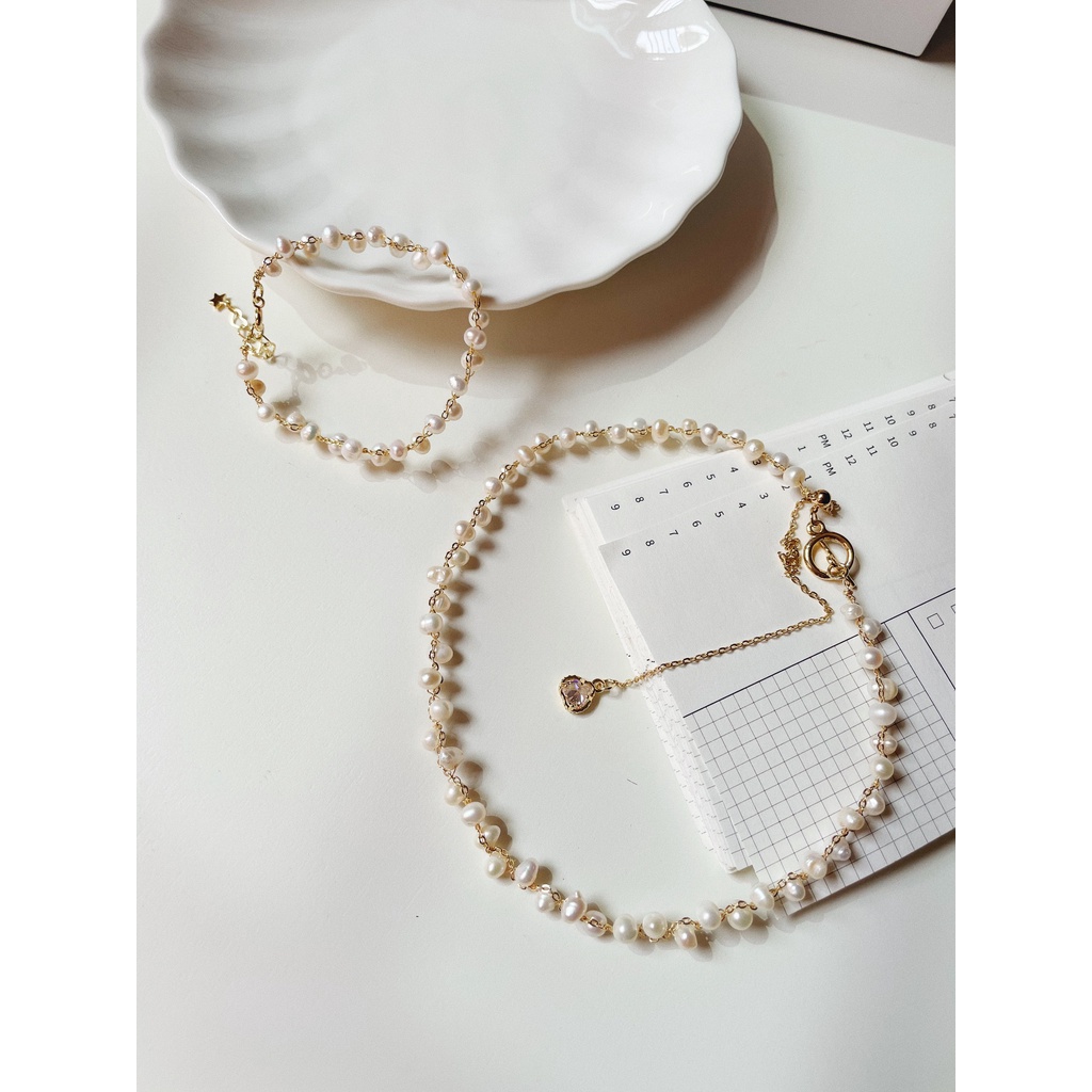 ชุดสร้อยคอและสร้อยข้อมือมุก Ziczac |Daisy.accessory.hn|