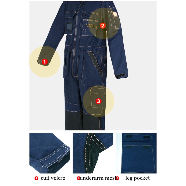 Mens Long Sleeve Cargo Coveralls with High Visibility Reflective Stripes Multi Pockets Labor Coveralls with Knee Pads H #4