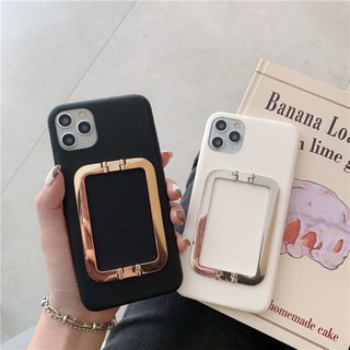 🔥BabyPepper🔥เคสหนังสีดําและสีขาวพร้อมขาตั้งโลหะสําหรับiPhone12PRO 12MINI 12PROMAX 11 PRO MAX XSMAX XS XR 7 8PLUS