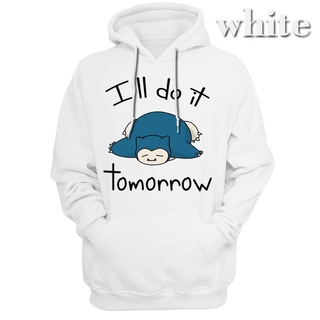 เสื้อกันหนาว มีฮู้ด ผ้าฝ้ายแท้ พิมพ์ลาย Pokemon Snorlax I Do It Tomorrow เหมาะกับของขวัญวันเกิด สําหรับผู้ชาย