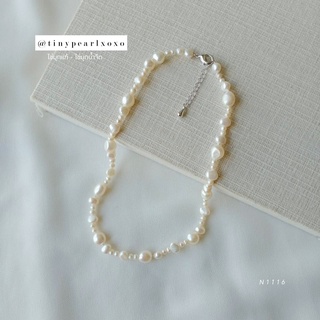 สร้อยไข่มุกแท้ มุกบาร็อค 8-9mm สีขาวครีม Multi Pearls Necklace สร้อยออกงาน ไข่มุกน้ำจืด Tinypearlxoxo N1116