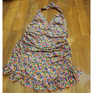 Swimsuit เกาหลีแท้ ผูกคอ กางเกงกระโปรงอก30-34"เอว25-27"สะโพก34-38"