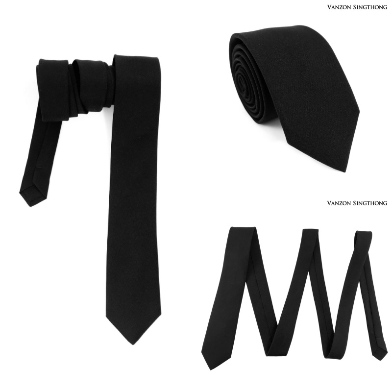 เนคไททรงสลิมสีดำด้าน LY ผ้าโพลีเอสเตอร์ ผ้าไม่มันเงา By Vanzon Singthong