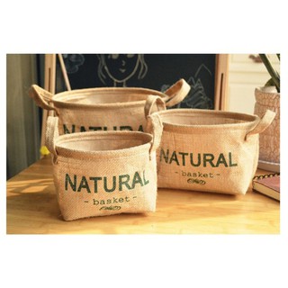 ตะกร้าผ้ากระสอบ สกรีน NATURAL รุ่น Sackcloth Basket02 (3ขนาด/3 ใบ/แพ็ค)