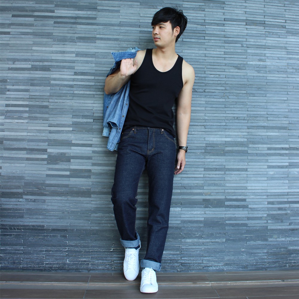 Golden Zebra Jeans กางเกงยีนส์ชายผ้าดิบขากระบอกใหญ่ริมแดงสีน้ำเงิน(14oz.)