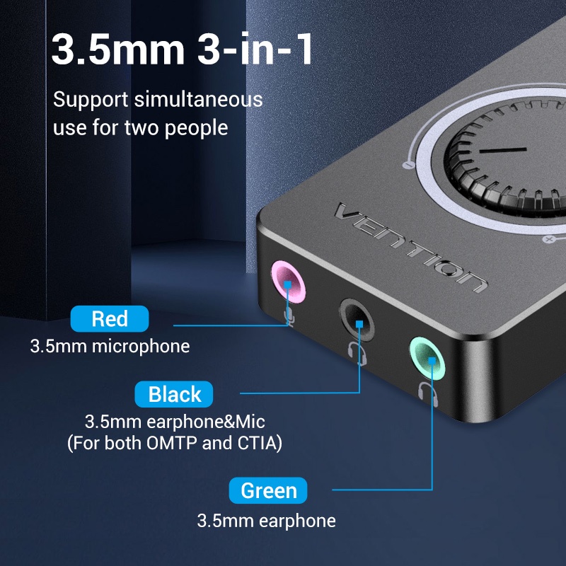 Vention การ์ดเสียง USB เป็น 3.5 มม. พร้อมปุ่มควบคุมระดับเสียง สําหรับลําโพงแล็ปท็อป