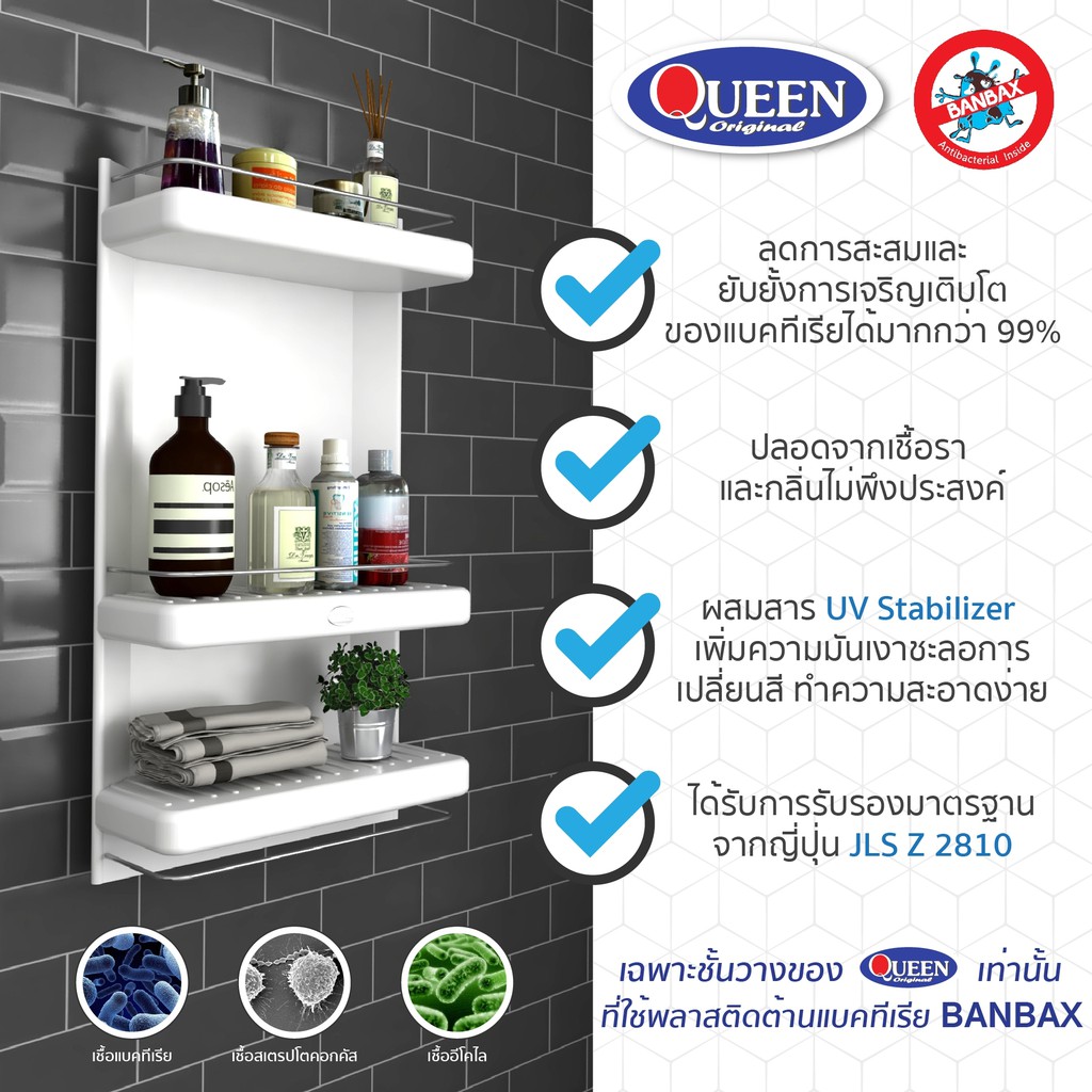 [ขายดีสุด]Queen Bell ชั้นวางของในห้องน้ำ ติดผนัง 3 ชั้น ขนาด 30x59x14 ซม.