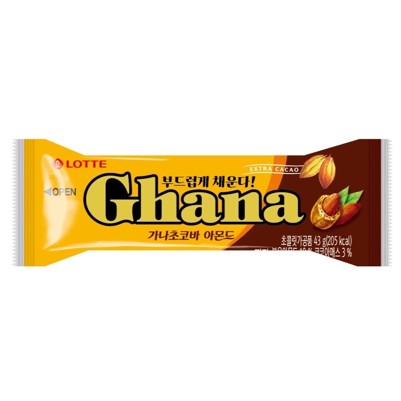 ช็อคโกเเลตบาร์อัลมอนด์ Lotte Ghana Almond Chocolate Bar  롯데 가나 초코바 아몬드 43g