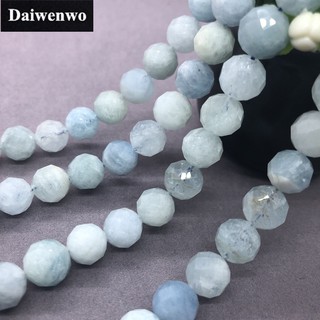 Aquamarine Beads พลอยสีฟ้าลูกปัด 6-10 มม. เหลี่ยมเพชรพลอยหินธรรมชาติตัดอัญมณีเรขาคณิต DIY