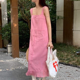 พร้อมส่ง! Timmy pink dress 🍿🍯 C3582 เดรสยาวสายเดี่ยว เดรสยาวมินิมอล เดรสยาวมินิมอลระบาย