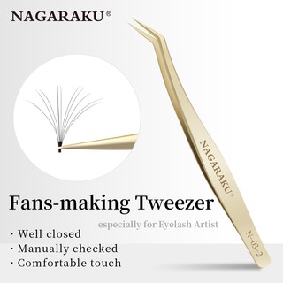 Nagaraku มืออาชีพ เครื่องมือขนตาปลอม ความหนาแน่นสูง ขนตาปลอม สีทอง ต่อขนตา แหนบ สเตนเลส ตรง โค้ง ปริมาณขนตา เครื่องมือแต่งหน้า