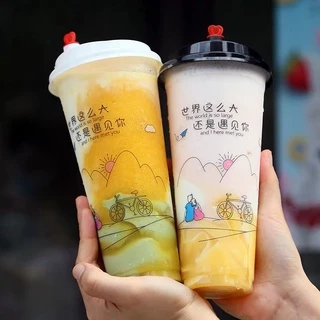 TH แก้วPPพร้อมฝา【25ชุด】]แก้วกาแฟชานมไข่มุกพลาสติกใสทรงแข็งใช้แล้วทิ้ง 90 มิลลิเมตรเหมาะกับร้านชานมไข่มุก ร้านกาแฟ