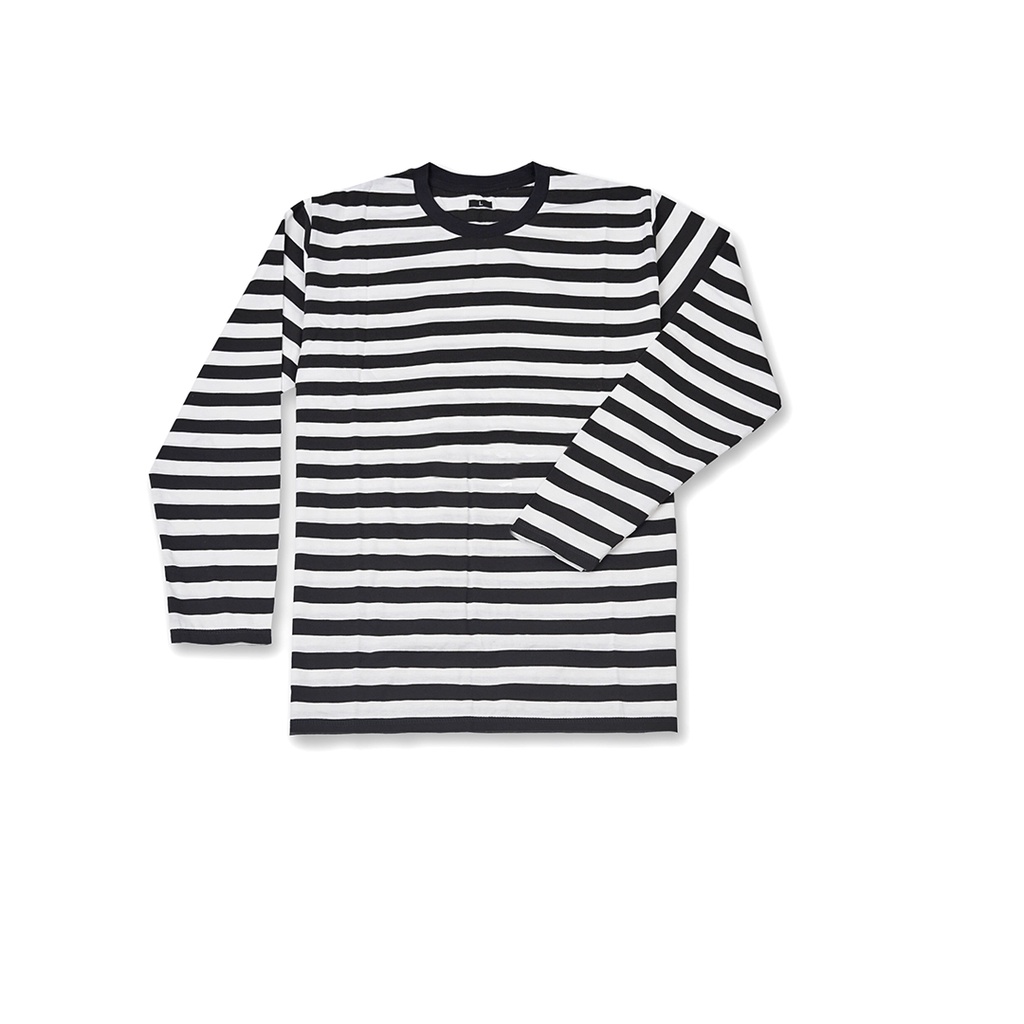 Polosbdg - Kaos Stripe Long White - BB สีดํา