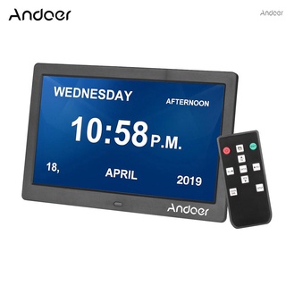 Andoer นาฬิกาปลุกดิจิทัล 10 นิ้ว 1024*600 IPS และกรอบรูป พร้อมรีโมตคอนโทรล 2.4G คําบรรยาย 11 ภาษา 12 กลุ่ม