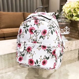 🧚‍♀️ GUESS WOMANS FACTORY BACKPACK 🧚‍♀️กระเป๋าเป้  หนังแกะสังเคราะห์พิมพ์ลายดอกไม้