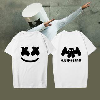 DJ Electronic Sound "Candy Candy" กับวรรคเดียวกันเสื้อยืดแขนสั้น Marshmello ROCK ล้อมรอบเสื้อ