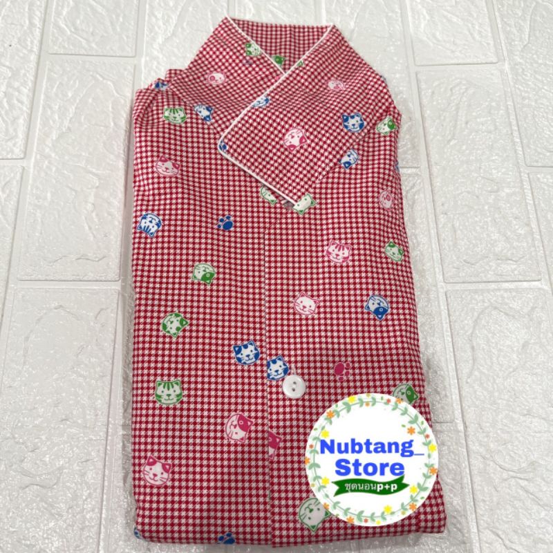 ชุดนอนp+p ผ้าคอตตอน ฟรีไซส์ คอปก ขายาว แขนสั้น - รูปที่ 3