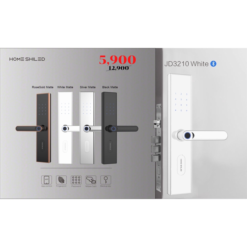 รุ่นล่าสุดตอนนี้ Digital Door Lock ปี 2025 Model JD3210T 4 สี White/ Black / Silver / Rose Gold Blue