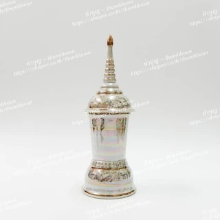 โกศ เซรามิกสีมุก ลายดอกสีทอง มีหลายขนาด (ทรงกลม/ทรงเหลี่ยม)