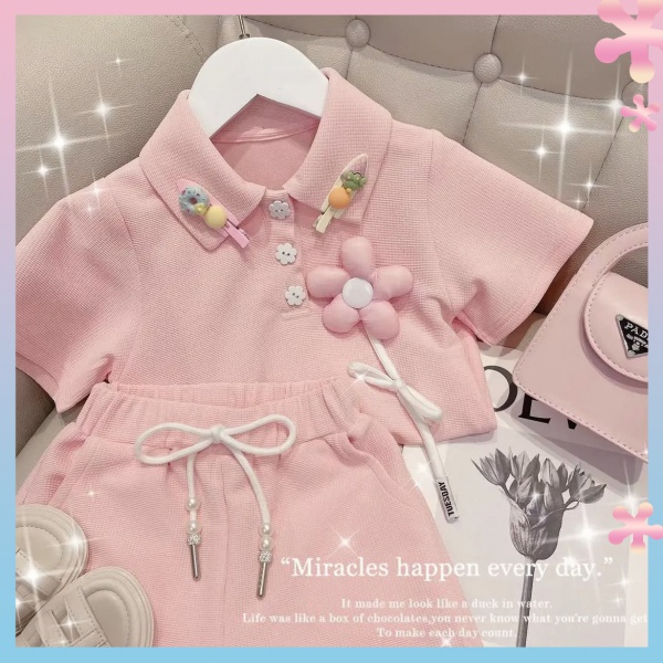 Girls summer new set 2022 hot children's short-sleeved polo shirt Western style fashion baby girl summer two-piece set