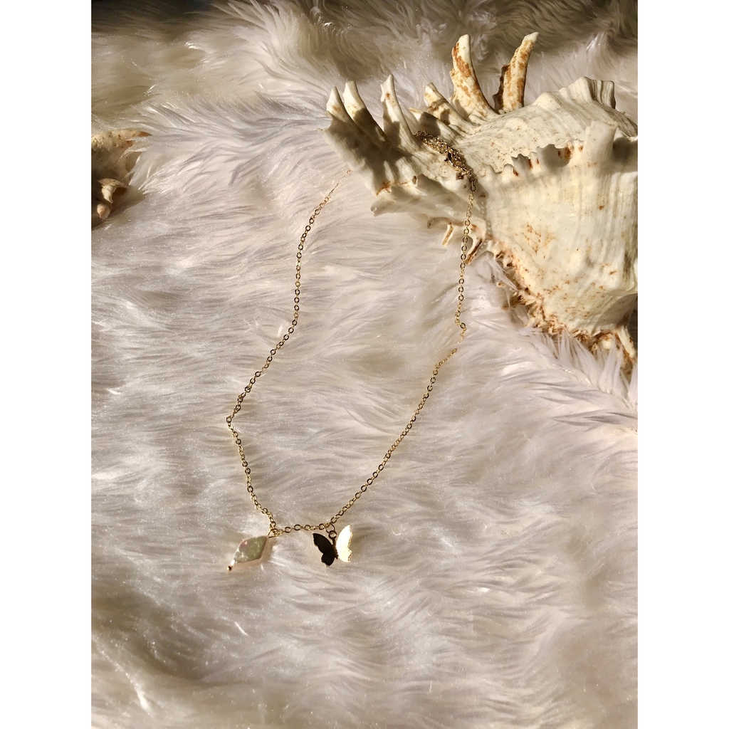 [พร้อมส่ง] สร้อยคอ แสตนเลส ชุบทองคำขาว TDR34N รุ่น Butterfly Pearl 🦋🦋🦋