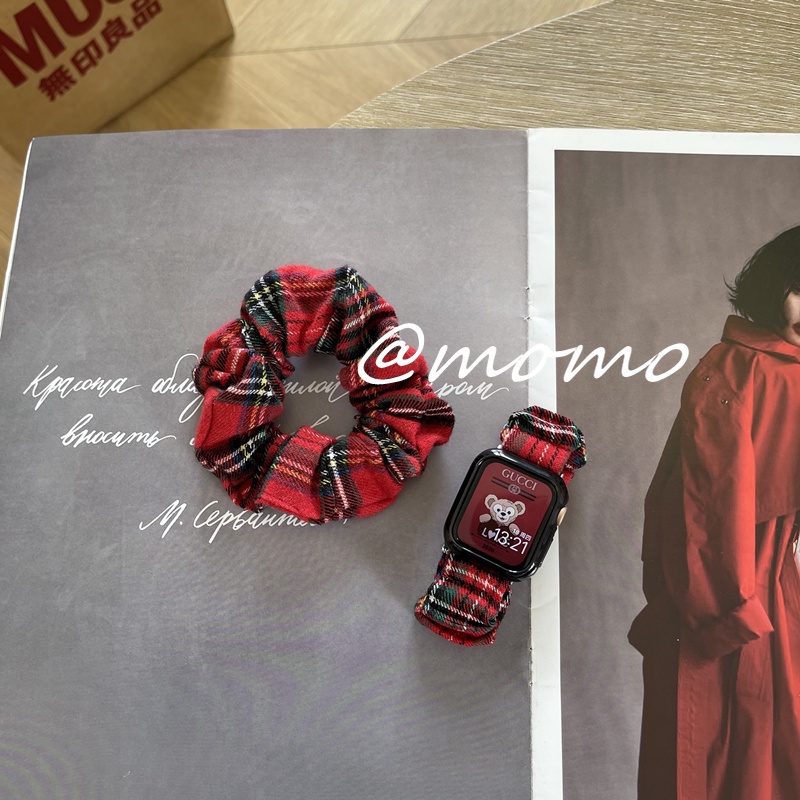 สายนาฬิกาข้อมือ ผ้ายืดหยุ่น ลายสก๊อตคริสต์มาส สําหรับ Apple Watch Series 7 6 5 4 3 2 1 45 มม. 41 มม. 40 มม. 44 มม.