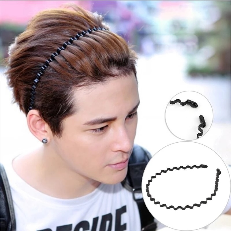 1 ชิ้น สร้างสรรค์ ไม่ลื่น โลหะสีดํา เกลียว ที่คาดผม หยัก ผู้ชาย ยืดหยุ่น กีฬากลางแจ้ง ที่คาดผม อุปกรณ์ผม