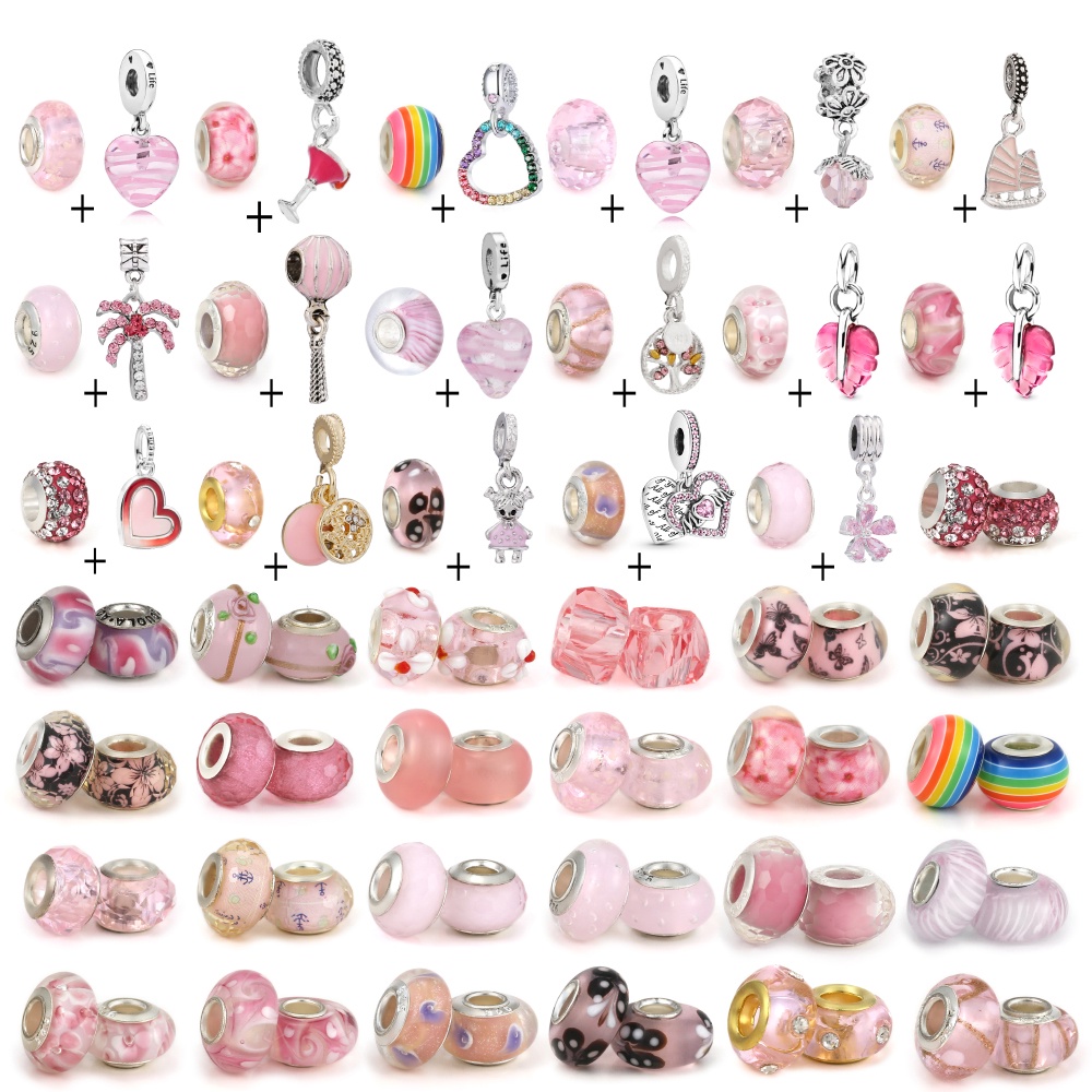 Dinglly จี้ลูกปัดแก้วคริสตัล รูปหัวใจ สีรุ้ง สีชมพู สําหรับทําเครื่องประดับ สร้อ