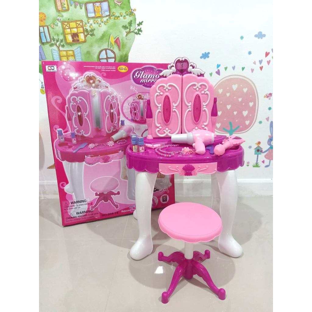 👑Alice&kids👑โต๊ะแต่งหน้าสำหรับเด็ก glamor mirror กดคฑาปิด-เปิด มาพร้อมเก้าอี้ เสริมสวย