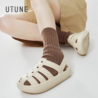 UTUNE รองเท้าแตะแพลตฟอร์ม พื้นหนา ระบายอากาศ กันลื่น สีขาว เหมาะกับเดินชายหาดกลางแจ้ง สไตล์โรมัน สําหรับผู้หญิง