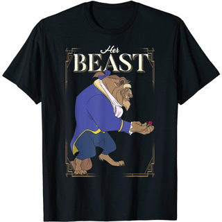 แขนสั้นcrew neckเสื้อยืดแขนสั้นลําลอง ผ้าฝ้าย ระบายอากาศได้ดี พิมพ์ลาย Disney Beauty &amp; The Beast Her Beast สําหรับผู้ชาย