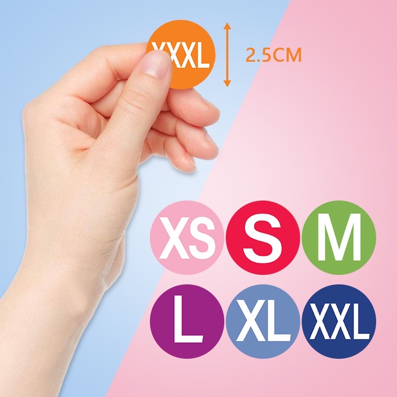พร้อมส่งที่ไทย สติกเกอร์size 1 ม้วน 500 ดวง ขนาด2.5CM. ขนาดเสื้อ xs s m l xl xxl เสื้อ กางเกง กระเป๋า ผ้า
